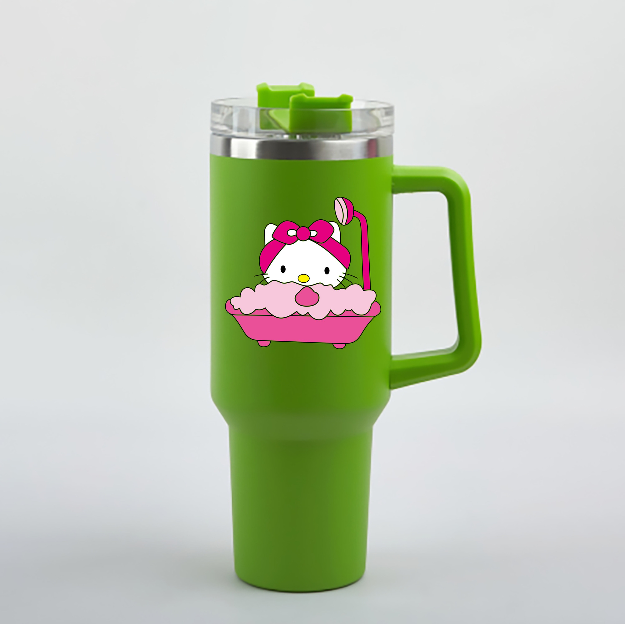 （画像用） Hello Kitty ハローキティ 1200mL車用タンブラー - クリスタルステッカー（プラスチックストロー付き）